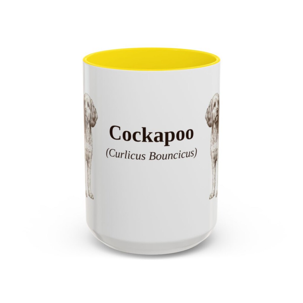 15oz Cockapoo Latin Mug, Yellow, front view