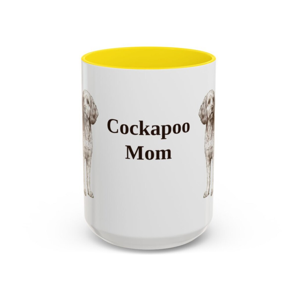 15oz Cockapoo Dog Mom Mug, Yellow, front view