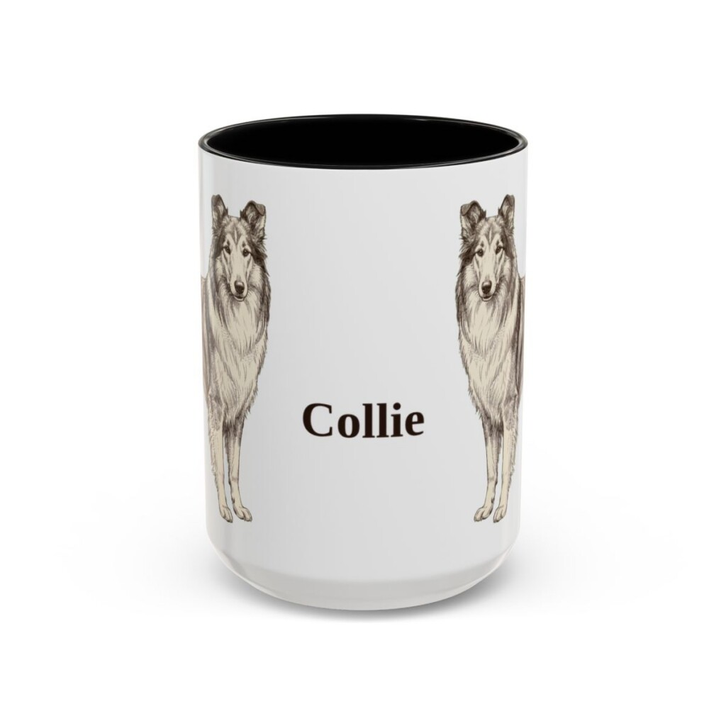 15oz Collie Mug, Black, front view