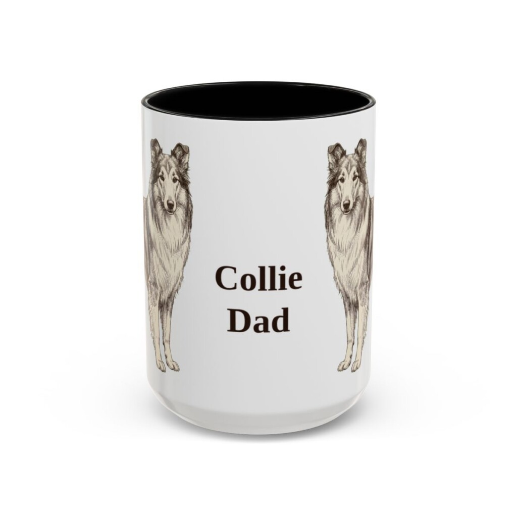 15oz Collie Dog Dad Mug, Black, front view