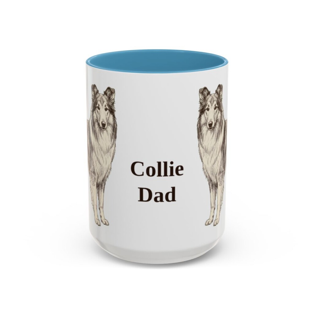 15oz Collie Dog Dad Mug, Light Blue, front view