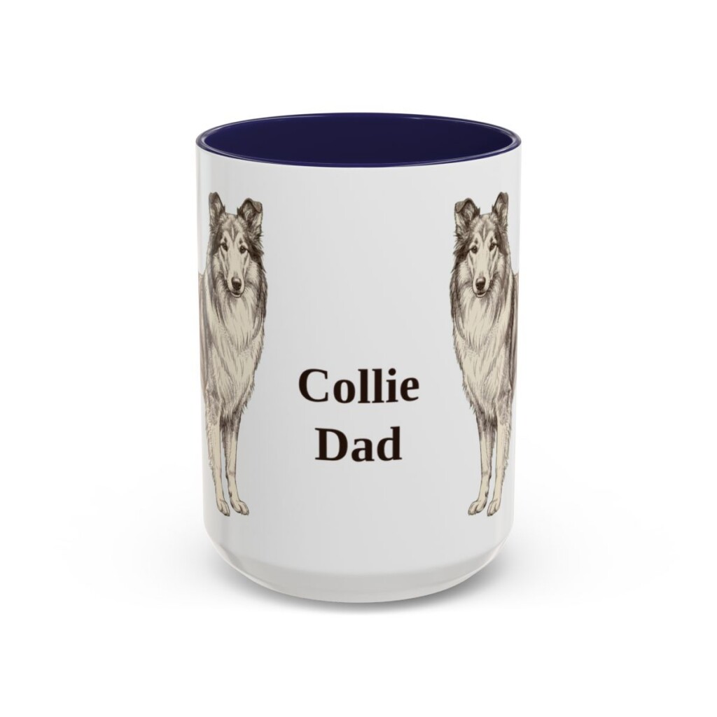 15oz Collie Dog Dad Mug, Navy, front view