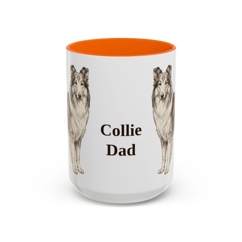15oz Collie Dog Dad Mug, Orange, front view