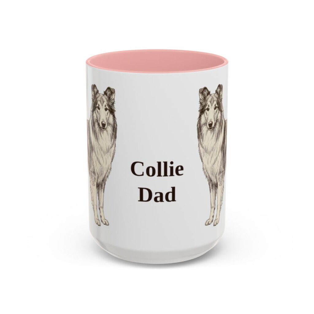 15oz Collie Dog Dad Mug, Pink, front view