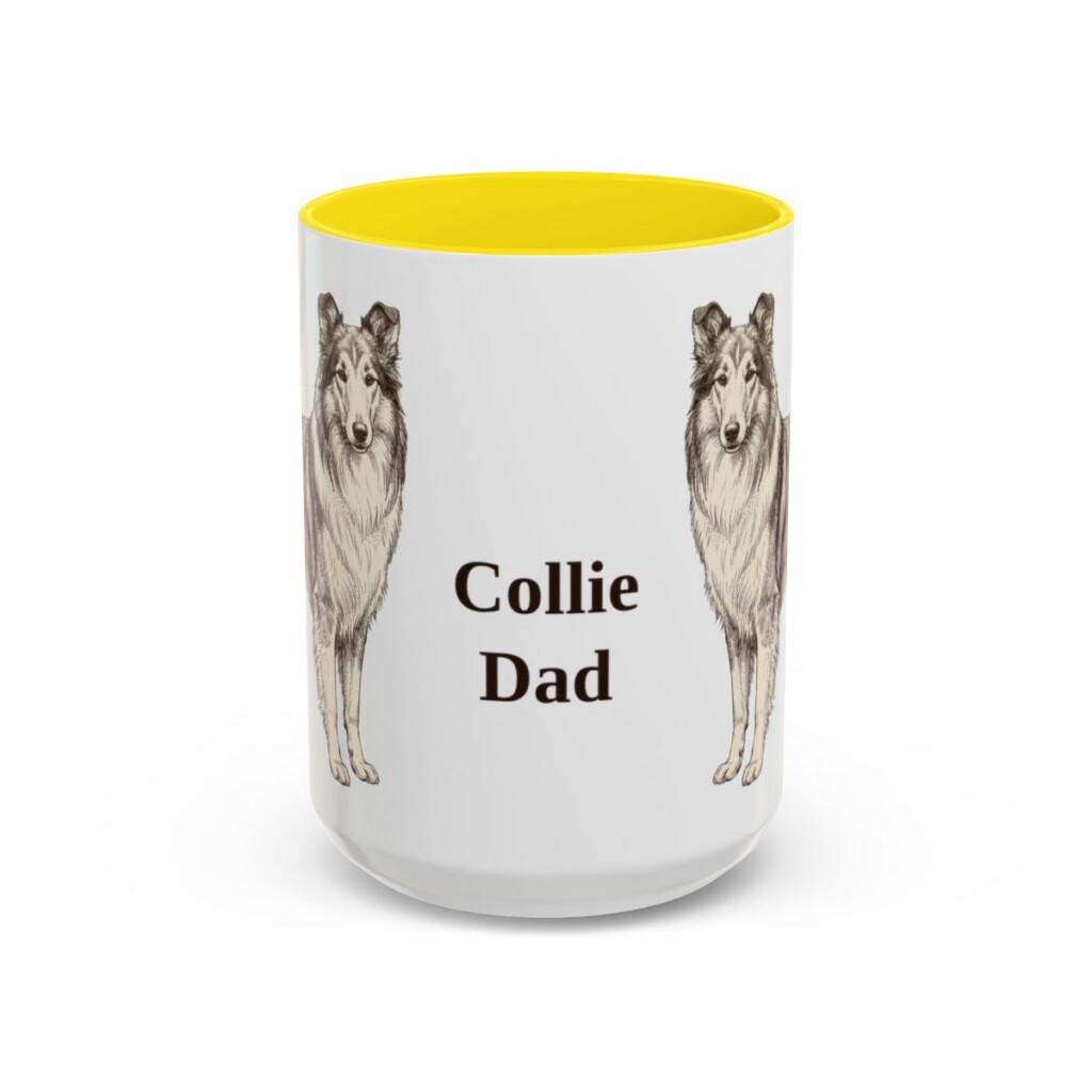 15oz Collie Dog Dad Mug, Yellow, front view