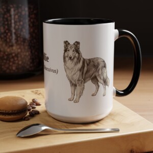 15oz Collie Latin Mug, Black, lifestyle photo