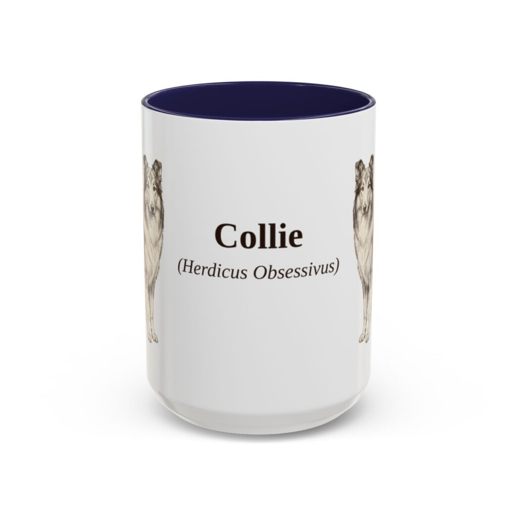 15oz Collie Latin Mug, Navy, front view