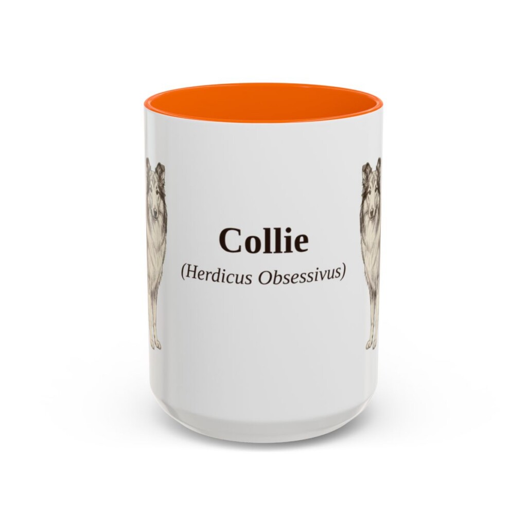 15oz Collie Latin Mug, Orange, front view