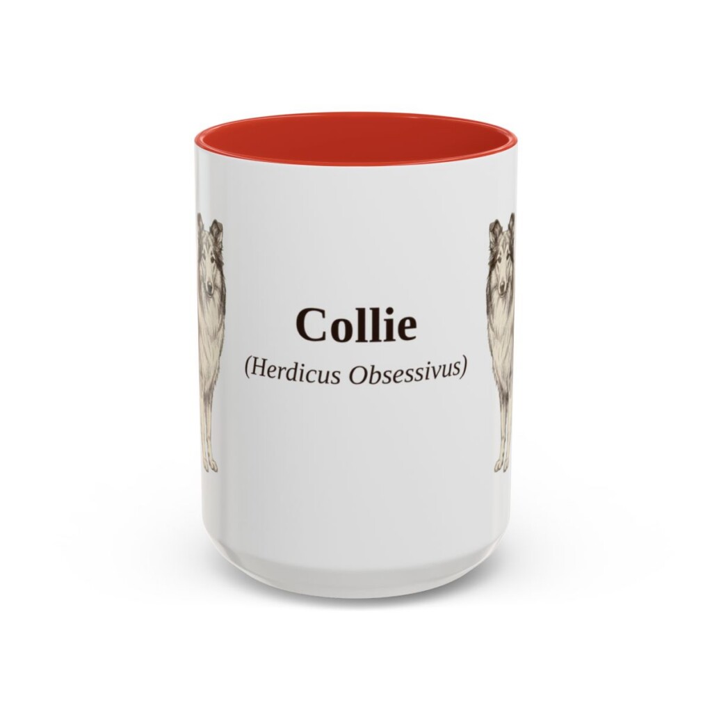 15oz Collie Latin Mug, Red, front view