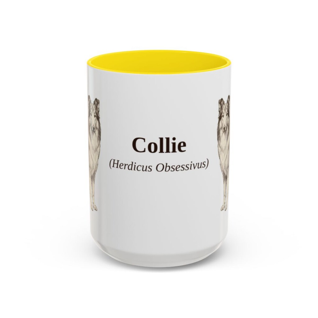 15oz Collie Latin Mug, Yellow, front view
