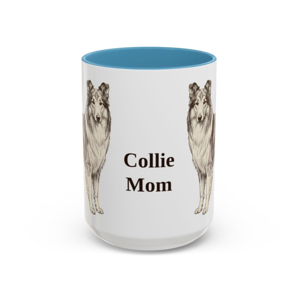 15oz Collie Dog Mom Mug, Light Blue, front view