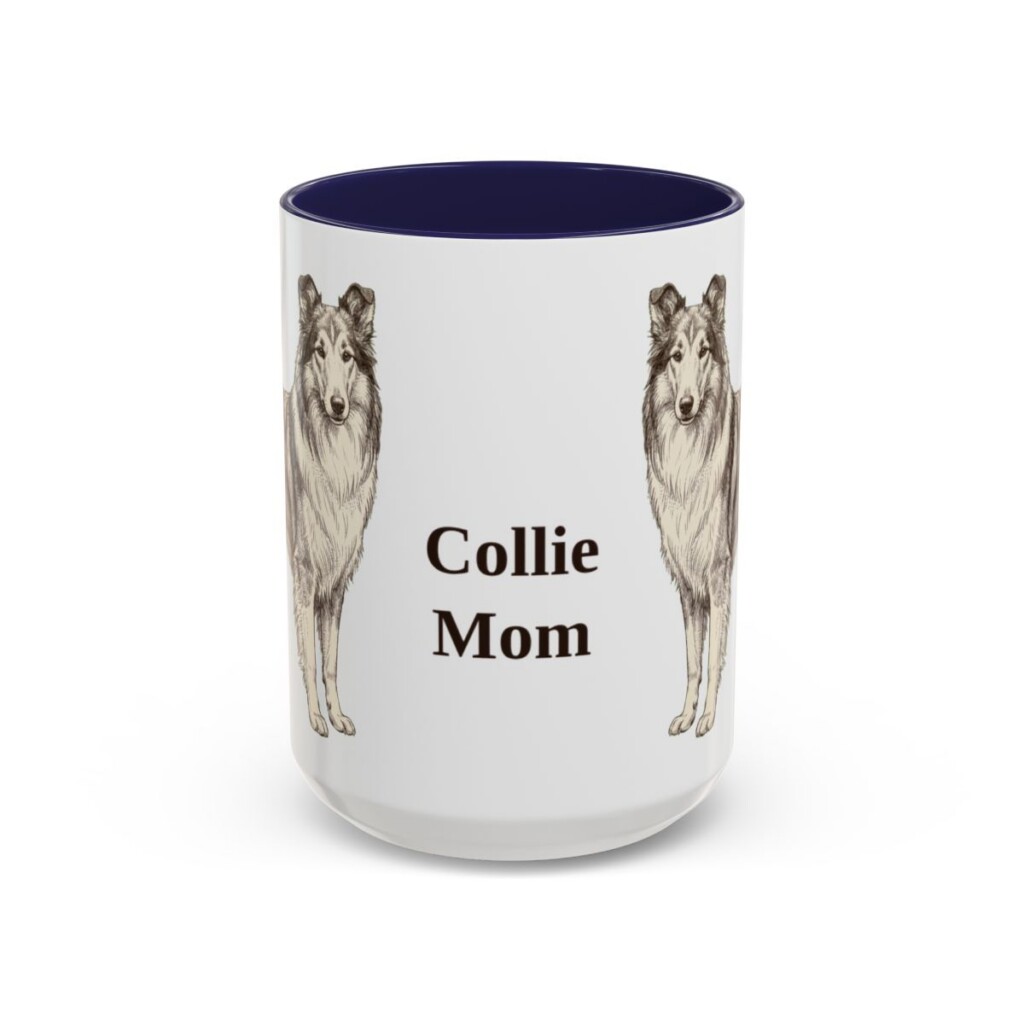 15oz Collie Dog Mom Mug, Navy, front view