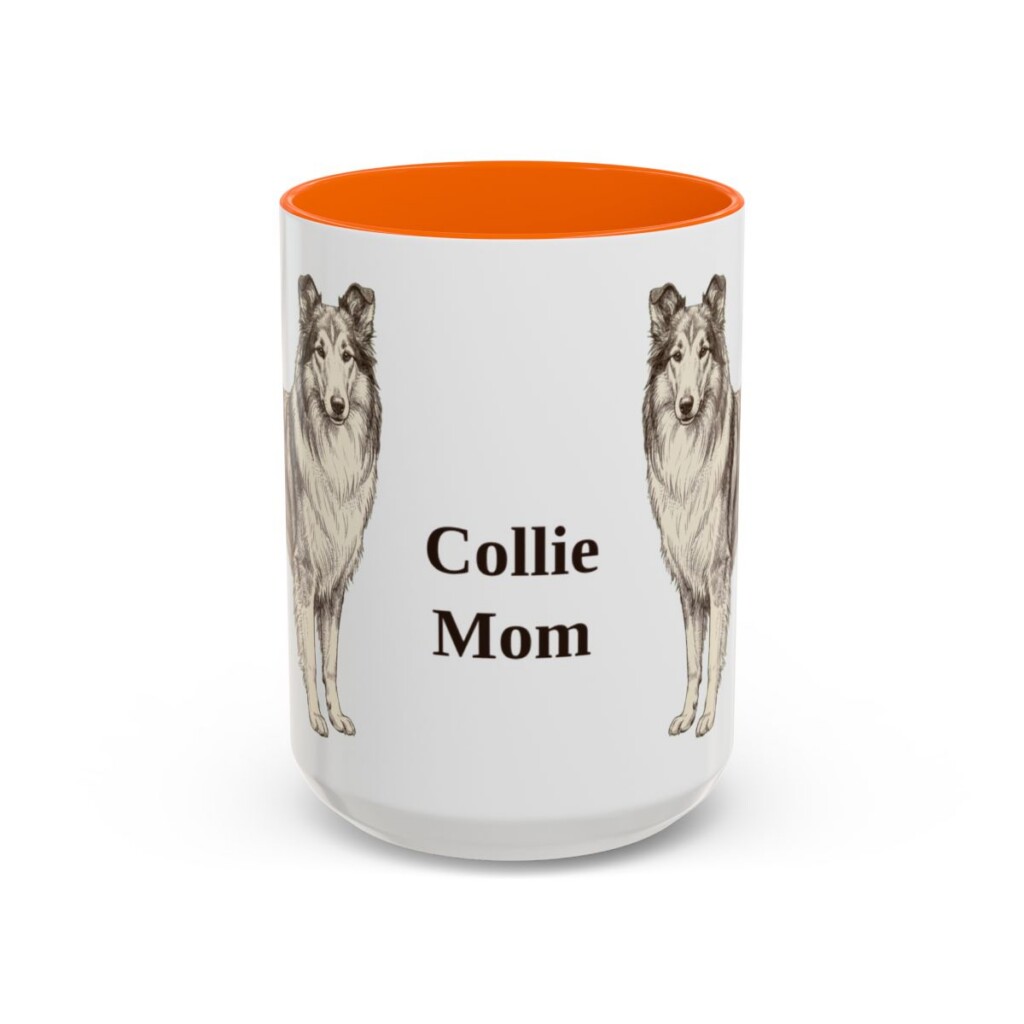 15oz Collie Dog Mom Mug, Orange, front view
