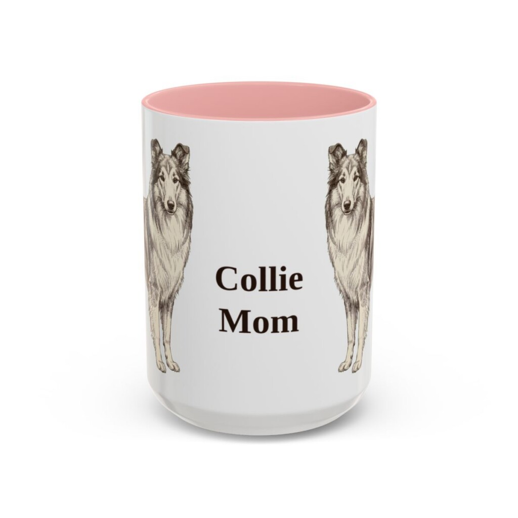15oz Collie Dog Mom Mug, Pink, front view