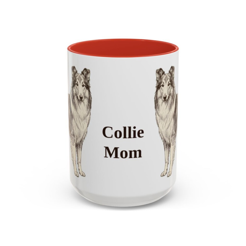 15oz Collie Dog Mom Mug, Red, front view