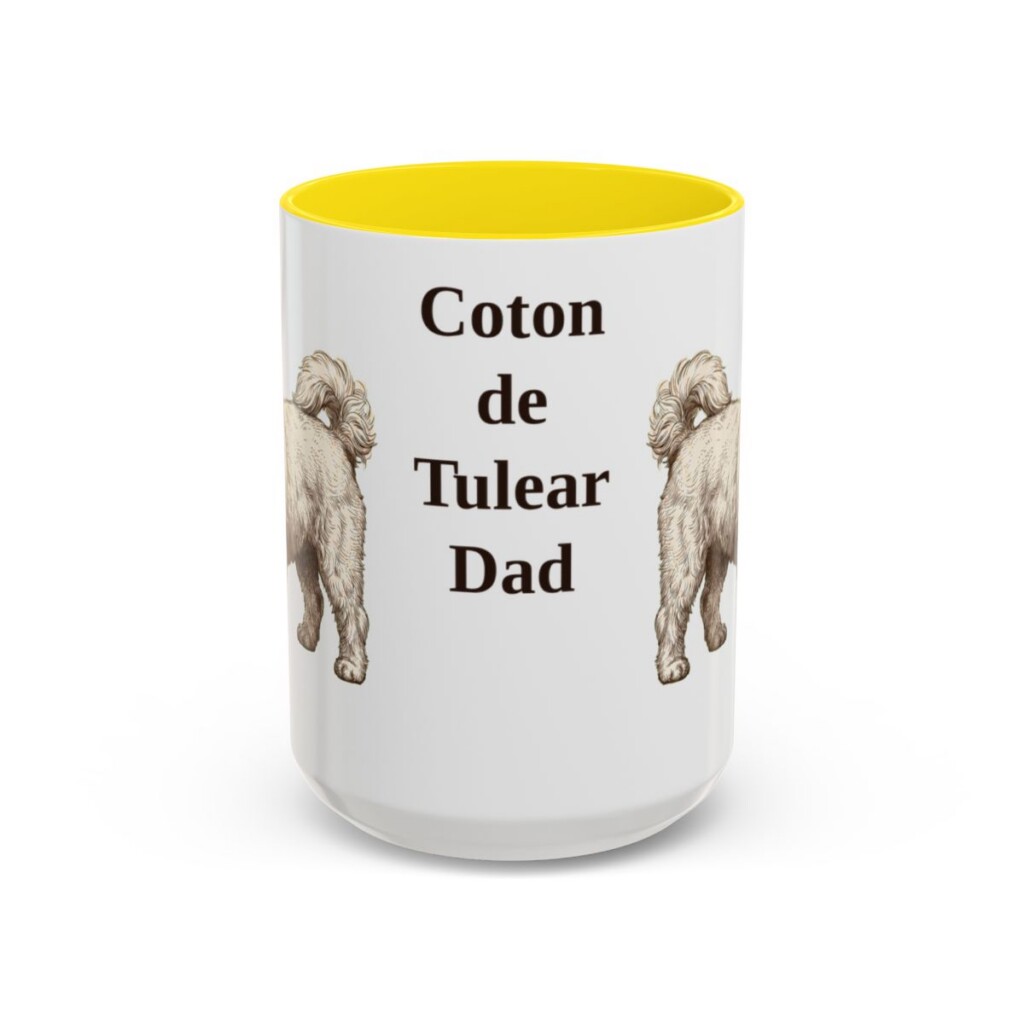 15oz Coton de Tulear Dog Dad Mug, Yellow, front view