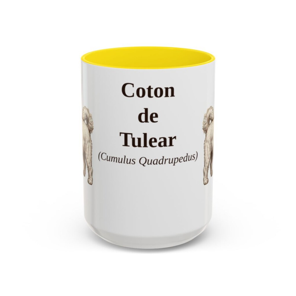 15oz Coton de Tulear Latin Mug, Yellow, front view