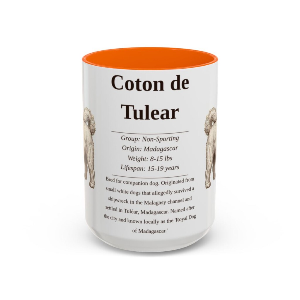 15oz Coton de Tulear Mug, Orange, front view