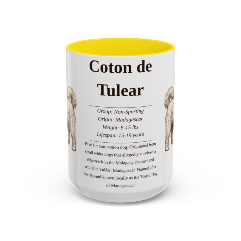 15oz Coton de Tulear Mug, Yellow, front view