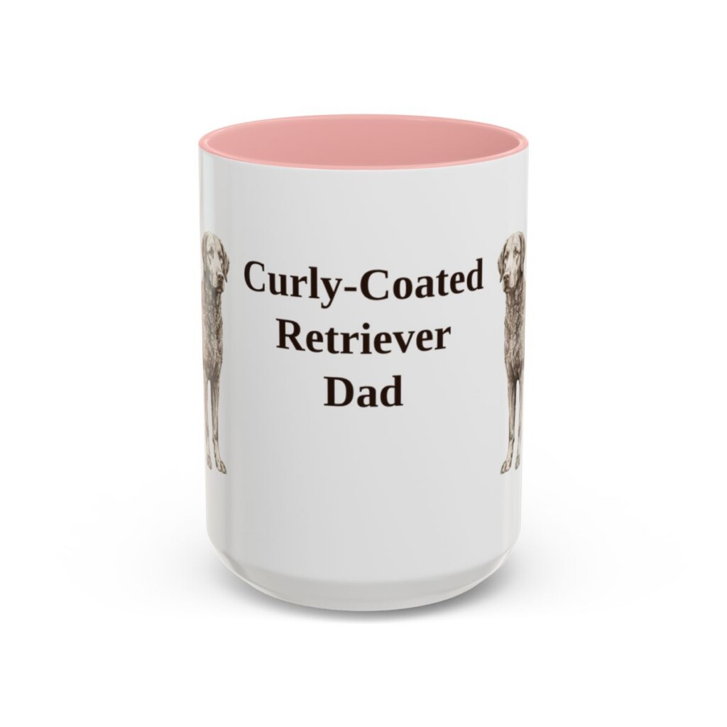 15oz Curly-Coated Retriever Dog Dad Mug, Pink, front view