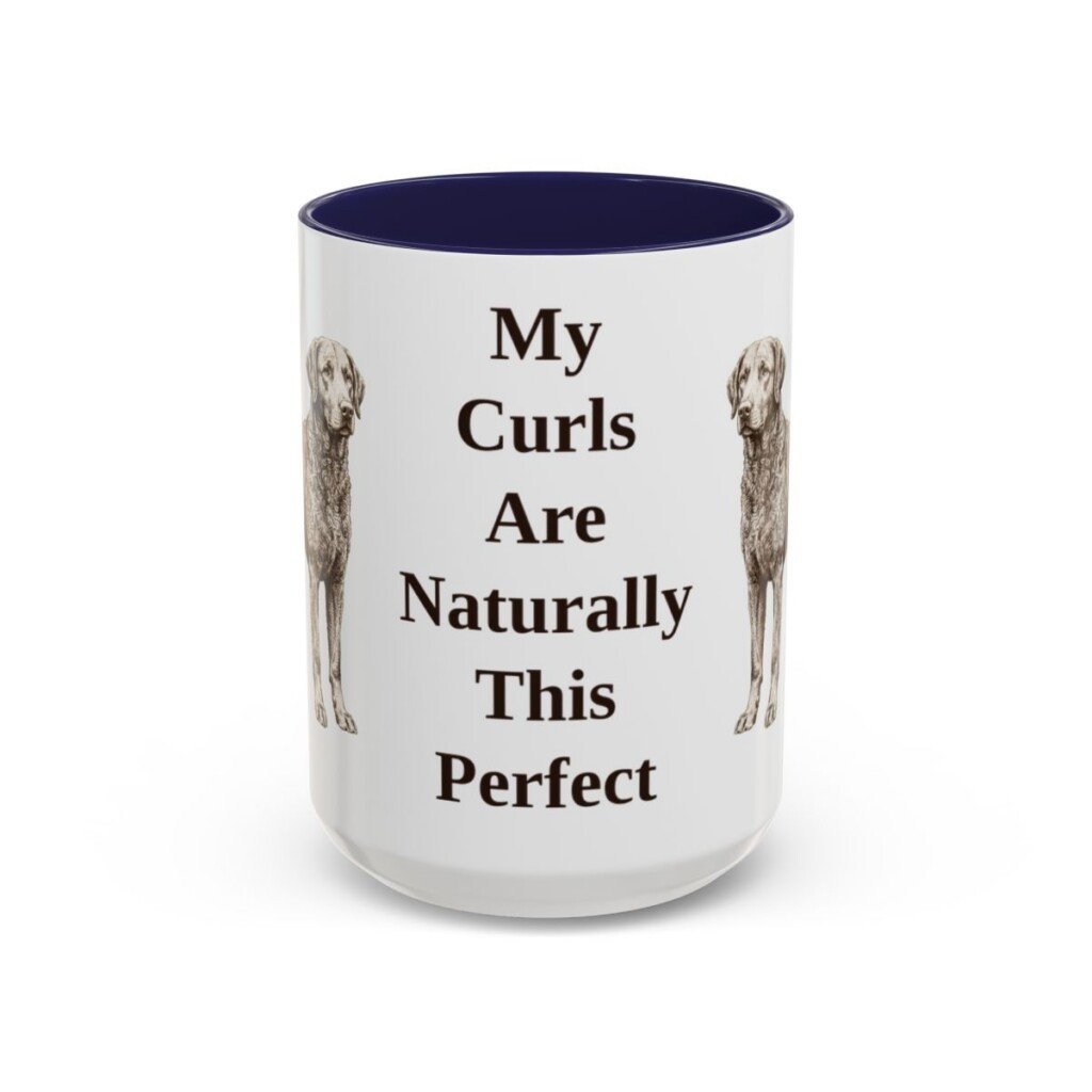 15oz-curly-coated-retriever-mug-humor-navy 15oz Funny Curly-Coated Retriever Mug, Navy, front view