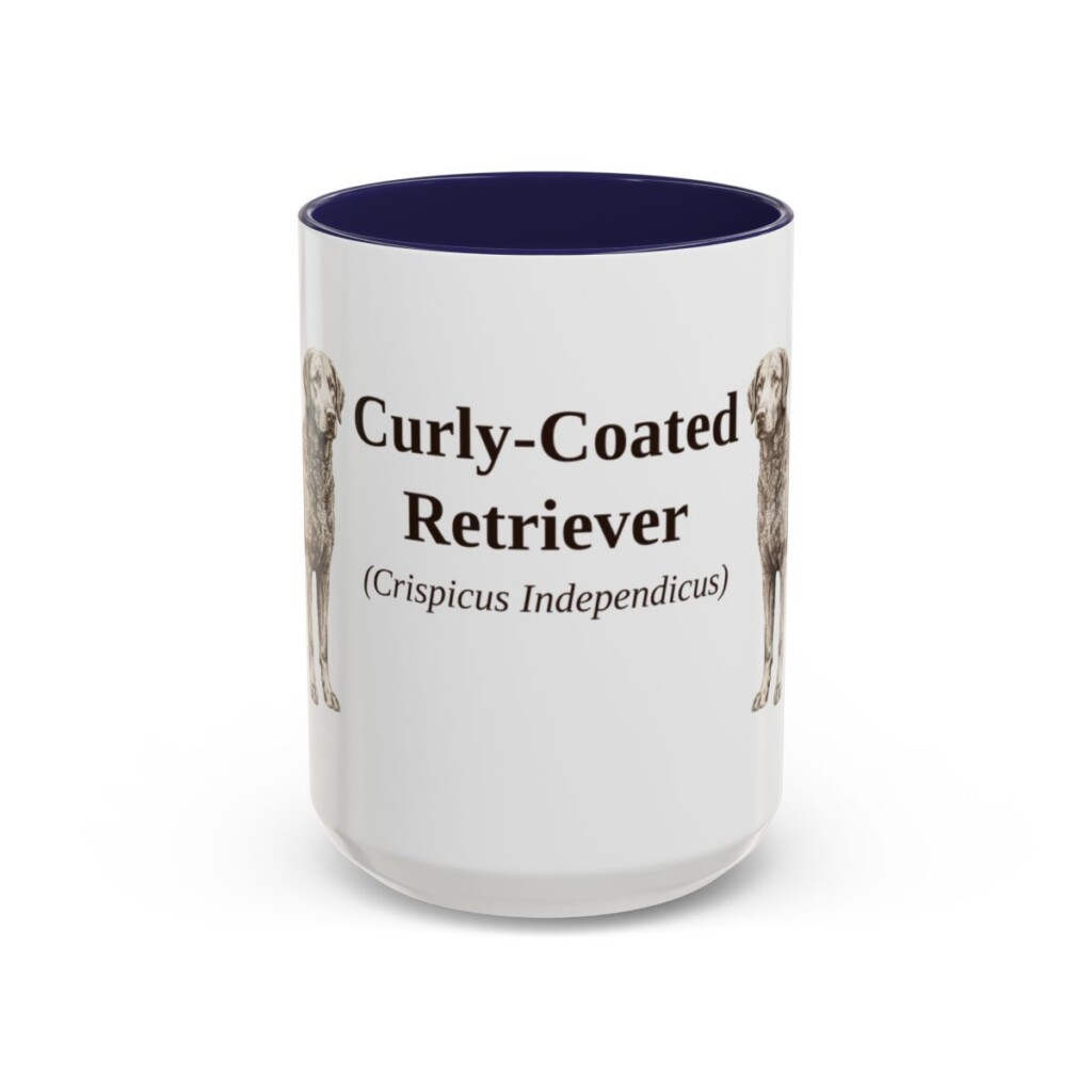 15oz Curly-Coated Retriever Latin Mug, Navy, front view