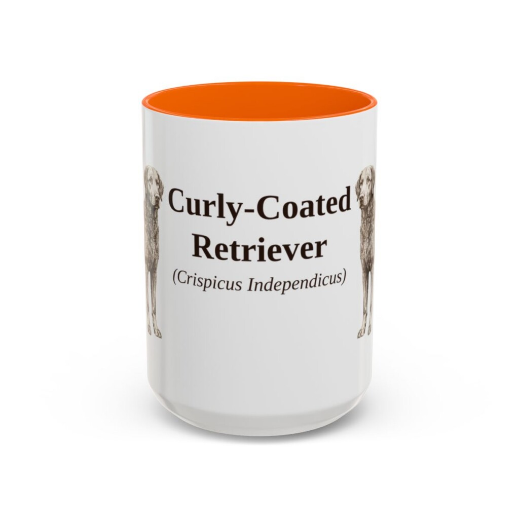 15oz Curly-Coated Retriever Latin Mug, Orange, front view