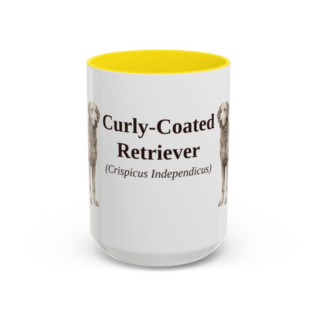 15oz Curly-Coated Retriever Latin Mug, Yellow, front view