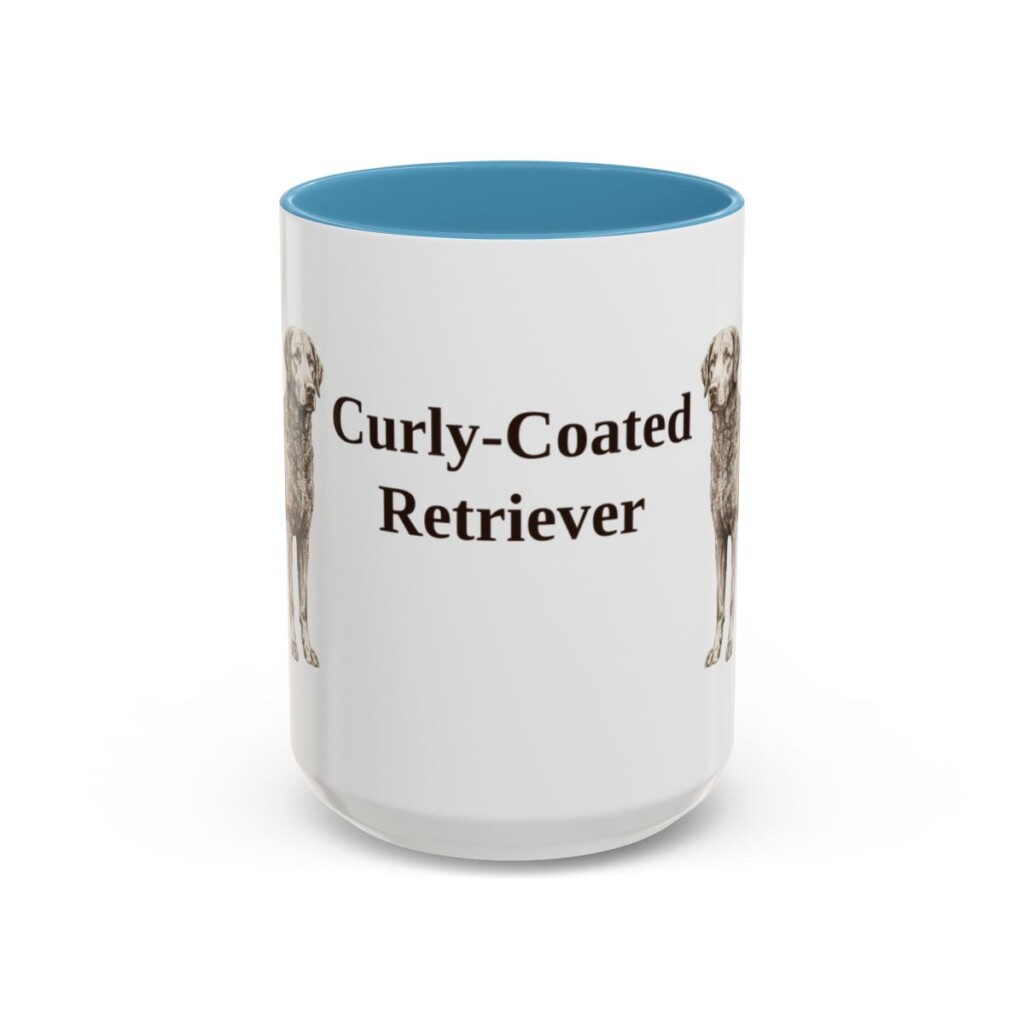15oz Curly-Coated Retriever Mug, Light Blue, front view