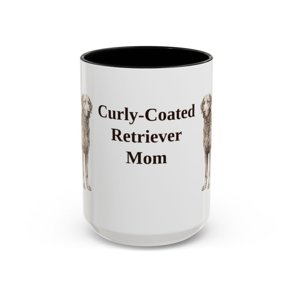 15oz Curly-Coated Retriever Dog Mom Mug, Black, front view