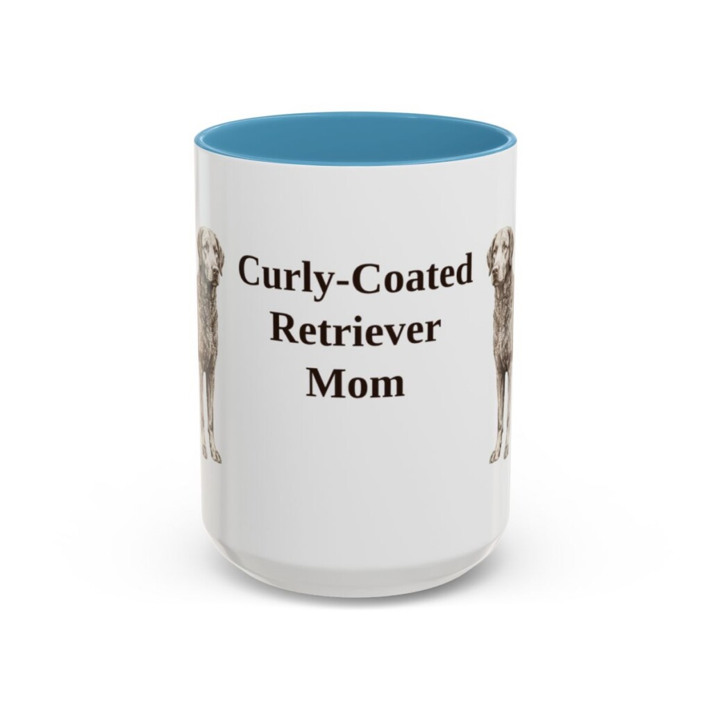 15oz Curly-Coated Retriever Dog Mom Mug, Light Blue, front view