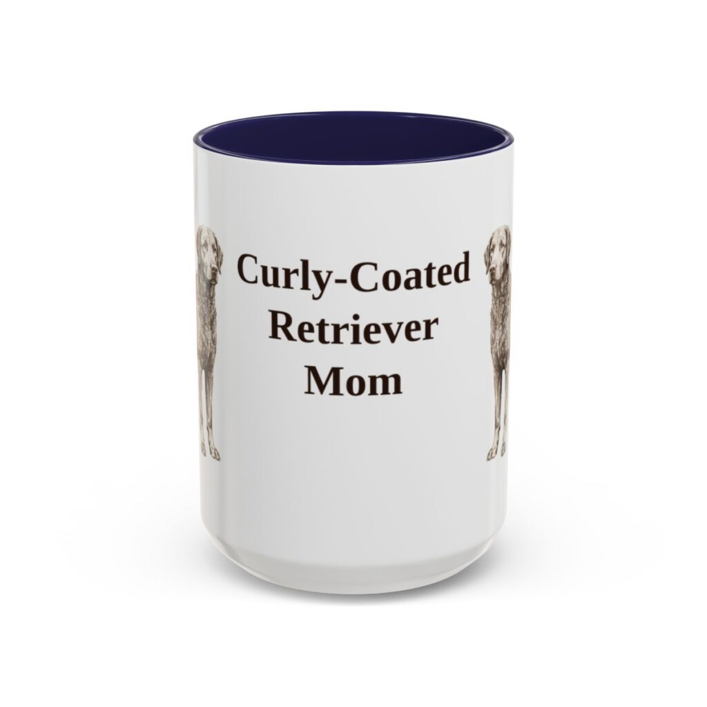 15oz Curly-Coated Retriever Dog Mom Mug, Navy, front view