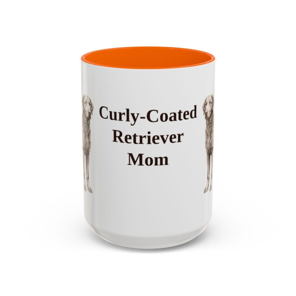 15oz Curly-Coated Retriever Dog Mom Mug, Orange, front view