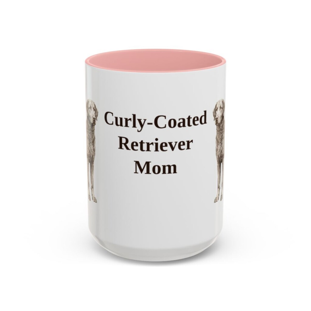 15oz Curly-Coated Retriever Dog Mom Mug, Pink, front view