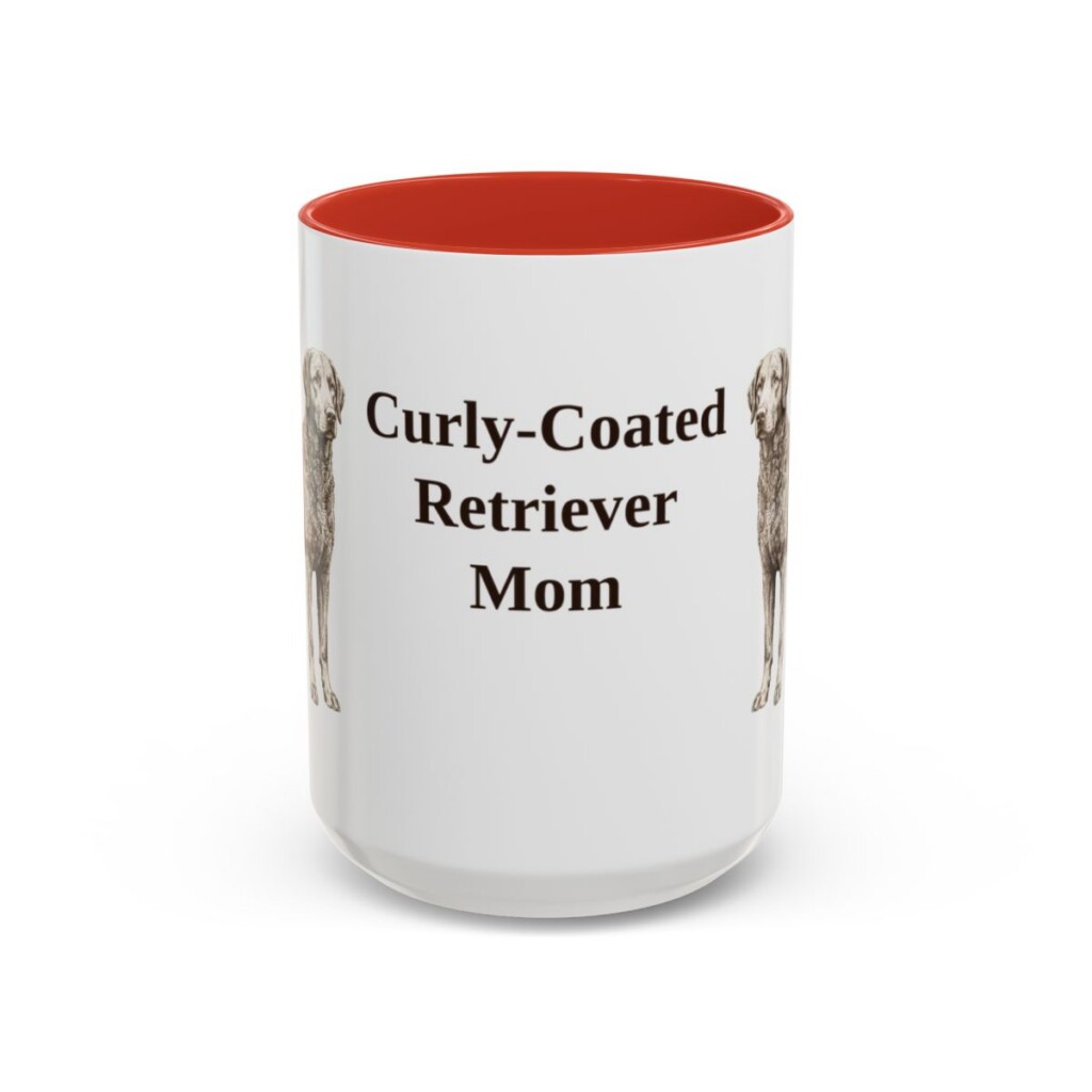 15oz Curly-Coated Retriever Dog Mom Mug, Red, front view