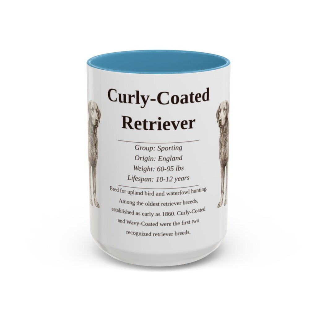 15oz Curly-Coated Retriever Mug, Light Blue, front view