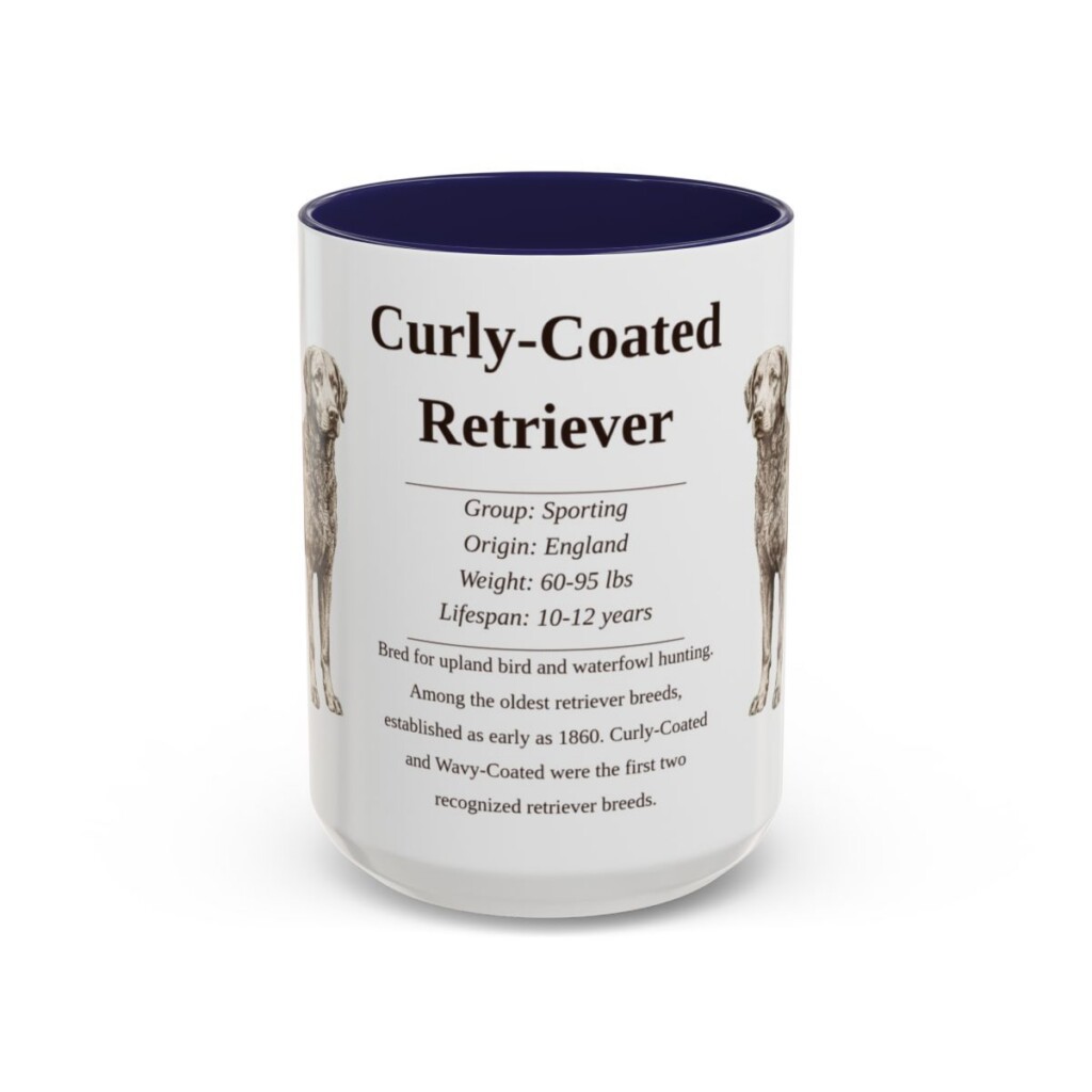 15oz Curly-Coated Retriever Mug, Navy, front view