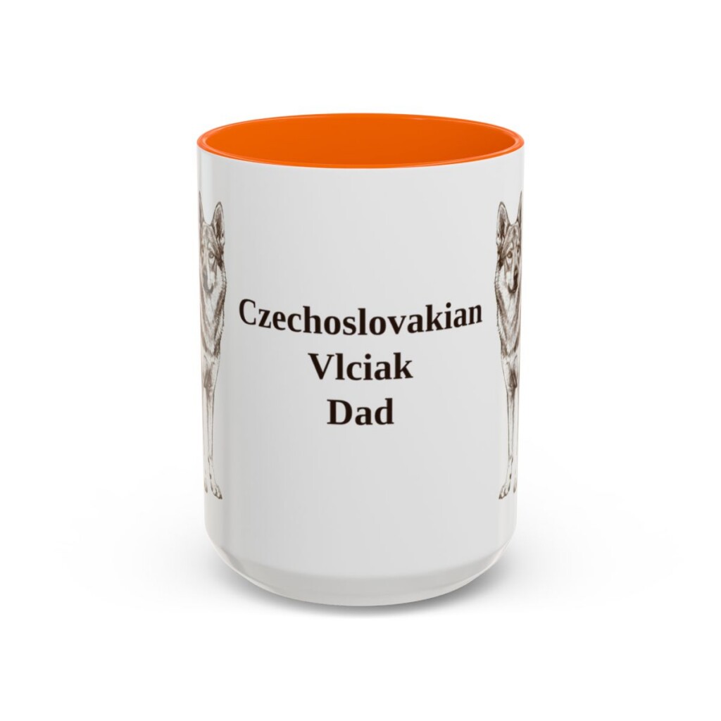 15oz Czechoslovakian Vlciak Dog Dad Mug, Orange, front view