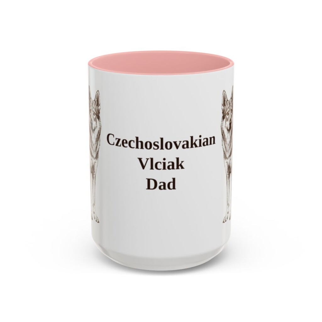 15oz Czechoslovakian Vlciak Dog Dad Mug, Pink, front view