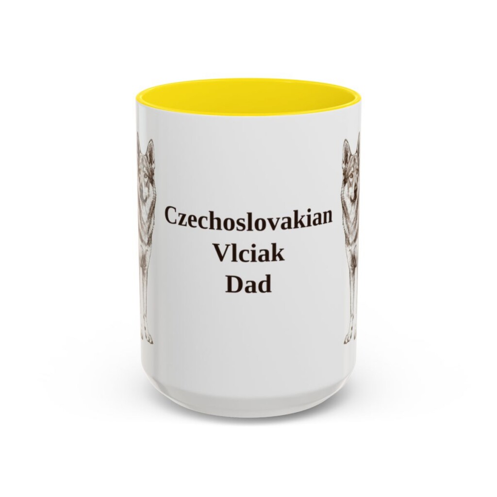 15oz Czechoslovakian Vlciak Dog Dad Mug, Yellow, front view