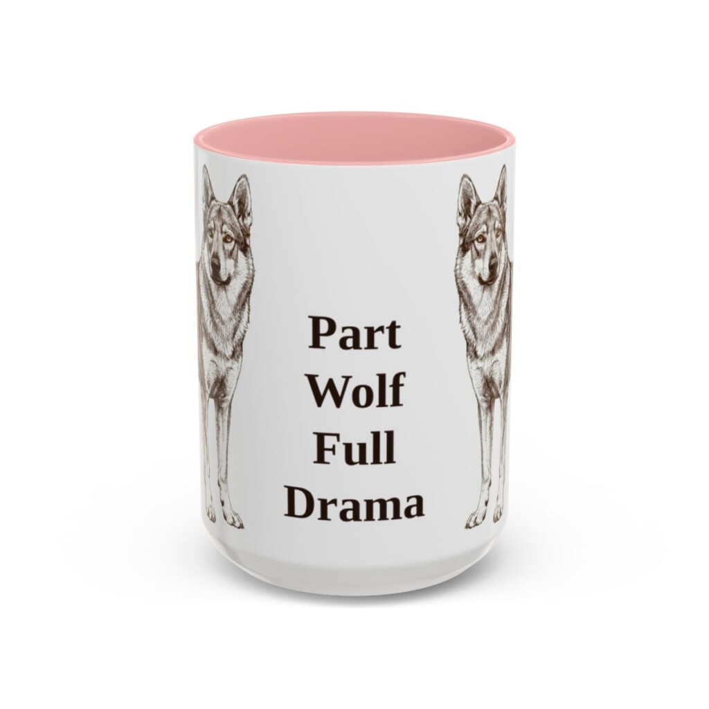 15oz Funny Czechoslovakian Vlciak Mug, Pink, front view