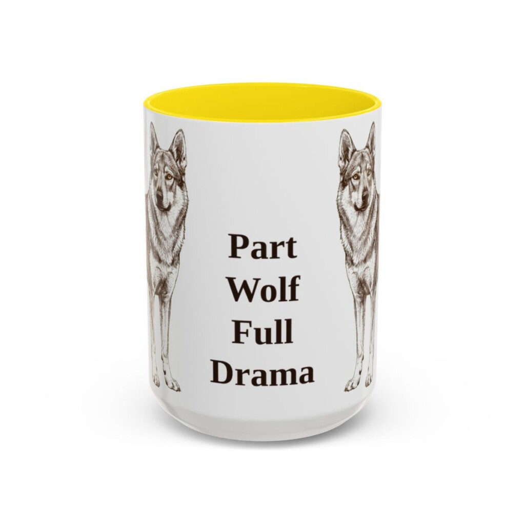 15oz Funny Czechoslovakian Vlciak Mug, Yellow, front view