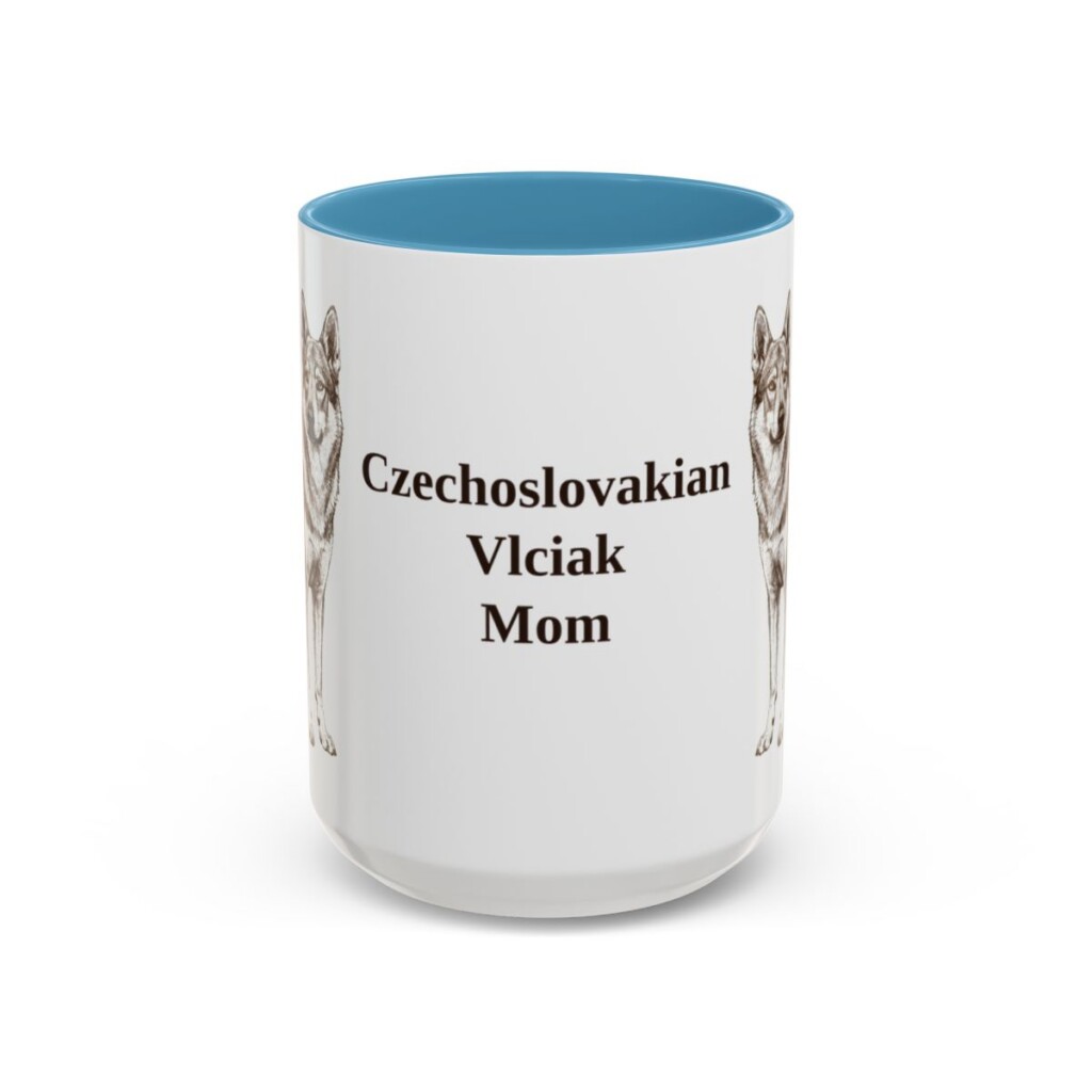 15oz Czechoslovakian Vlciak Dog Mom Mug, Light Blue, front view