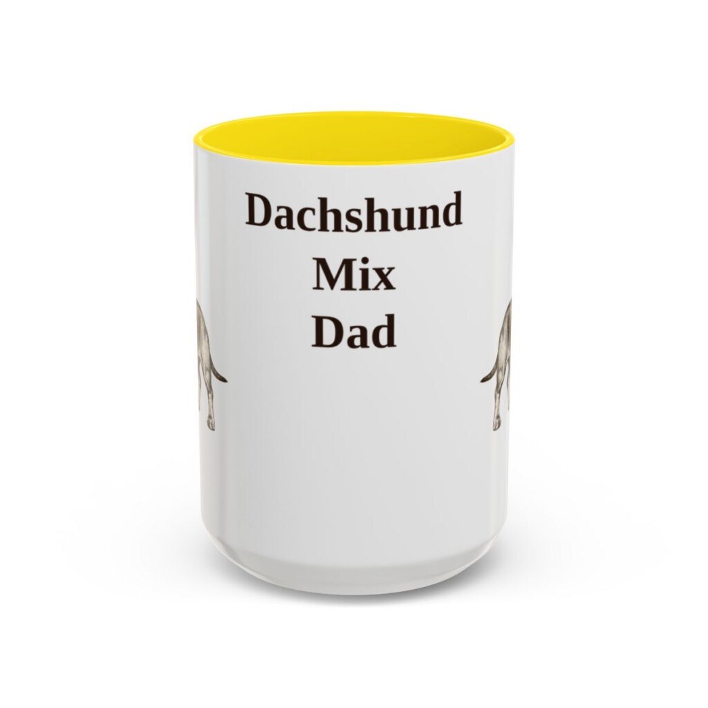 15oz Dachshund Mix Dog Dad Mug, Yellow, front view