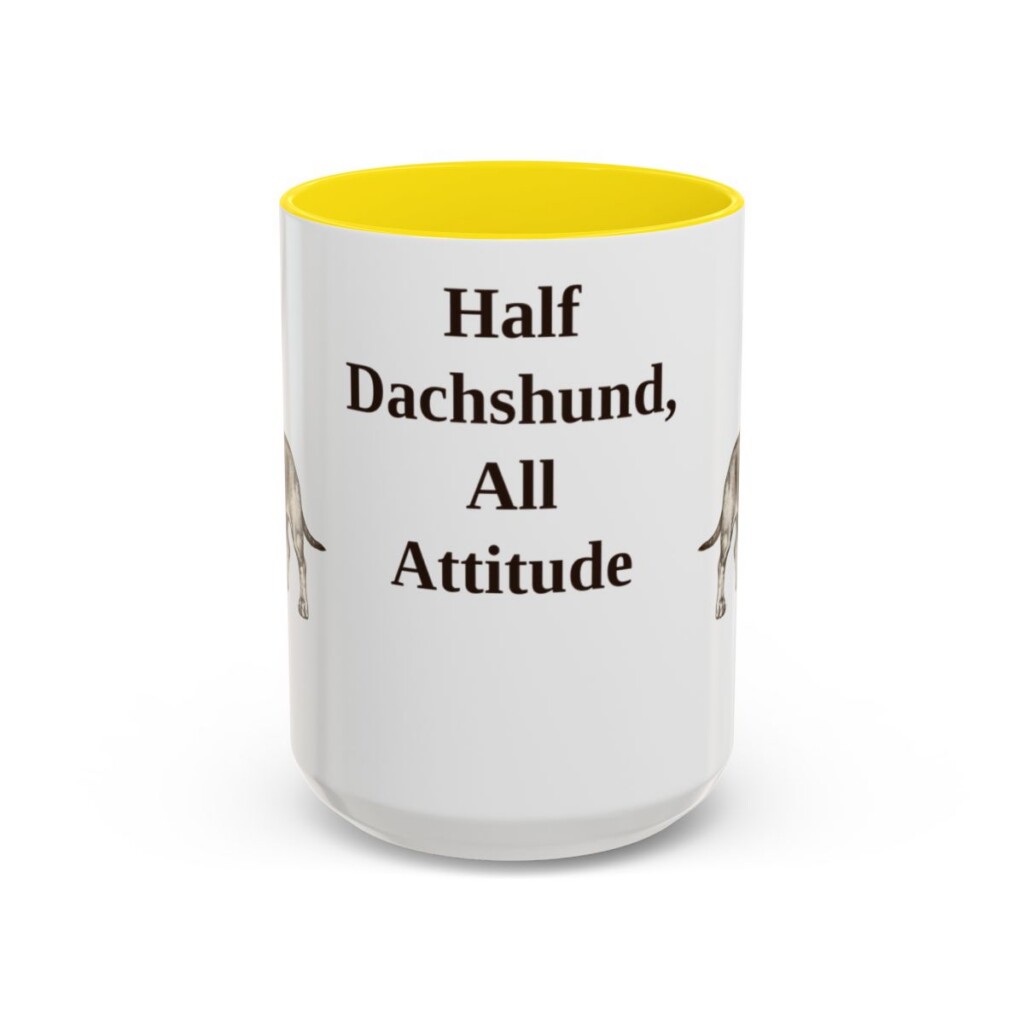 15oz Funny Dachshund Mix Mug, Yellow, front view