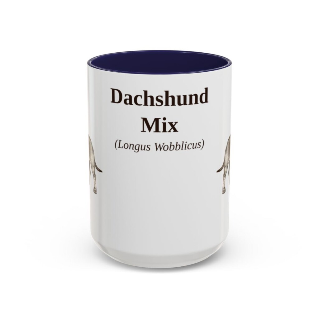 15oz Dachshund Mix Latin Mug, Navy, front view