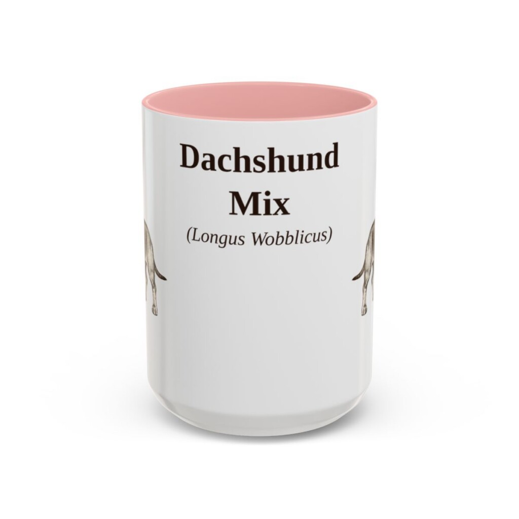 15oz Dachshund Mix Latin Mug, Pink, front view
