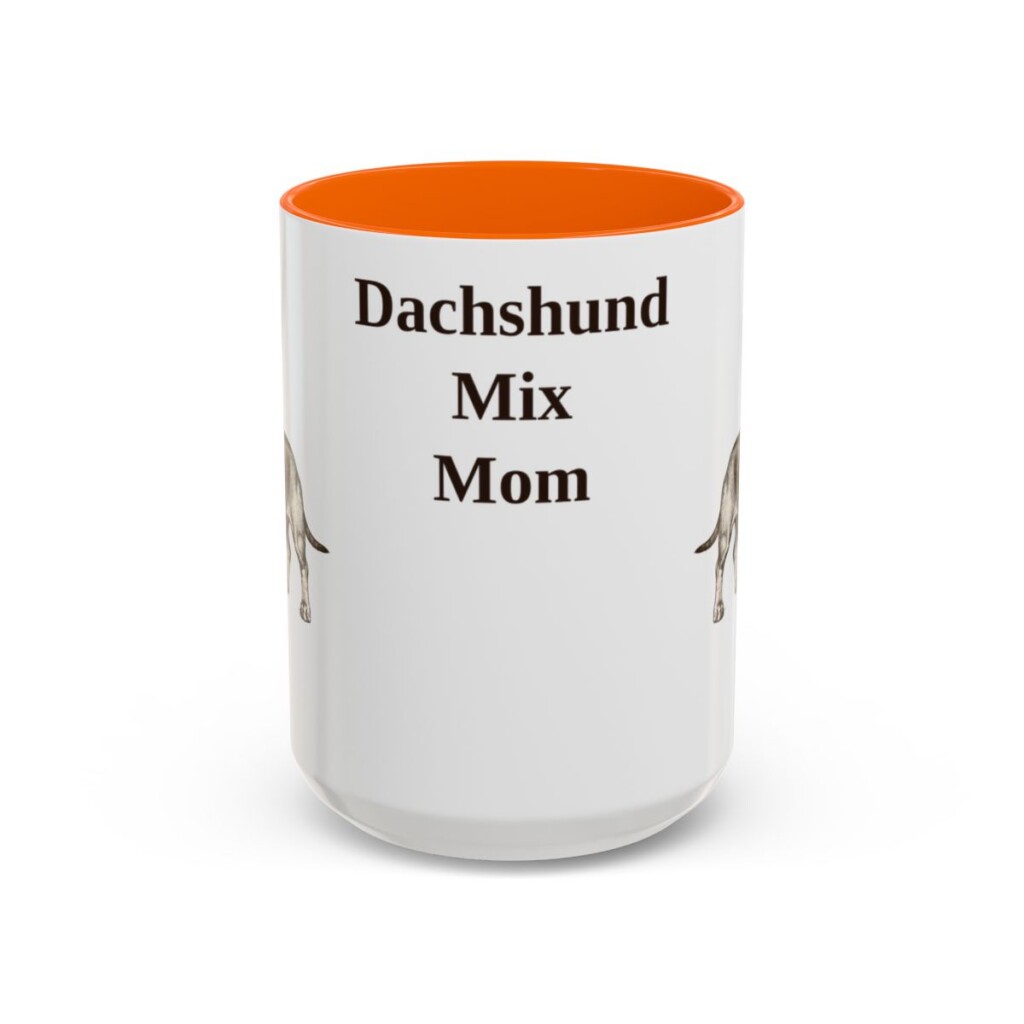 15oz Dachshund Mix Dog Mom Mug, Orange, front view