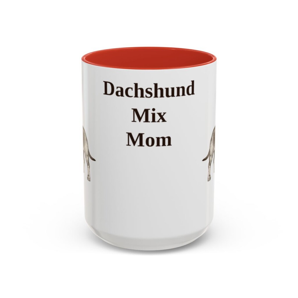 15oz Dachshund Mix Dog Mom Mug, Red, front view