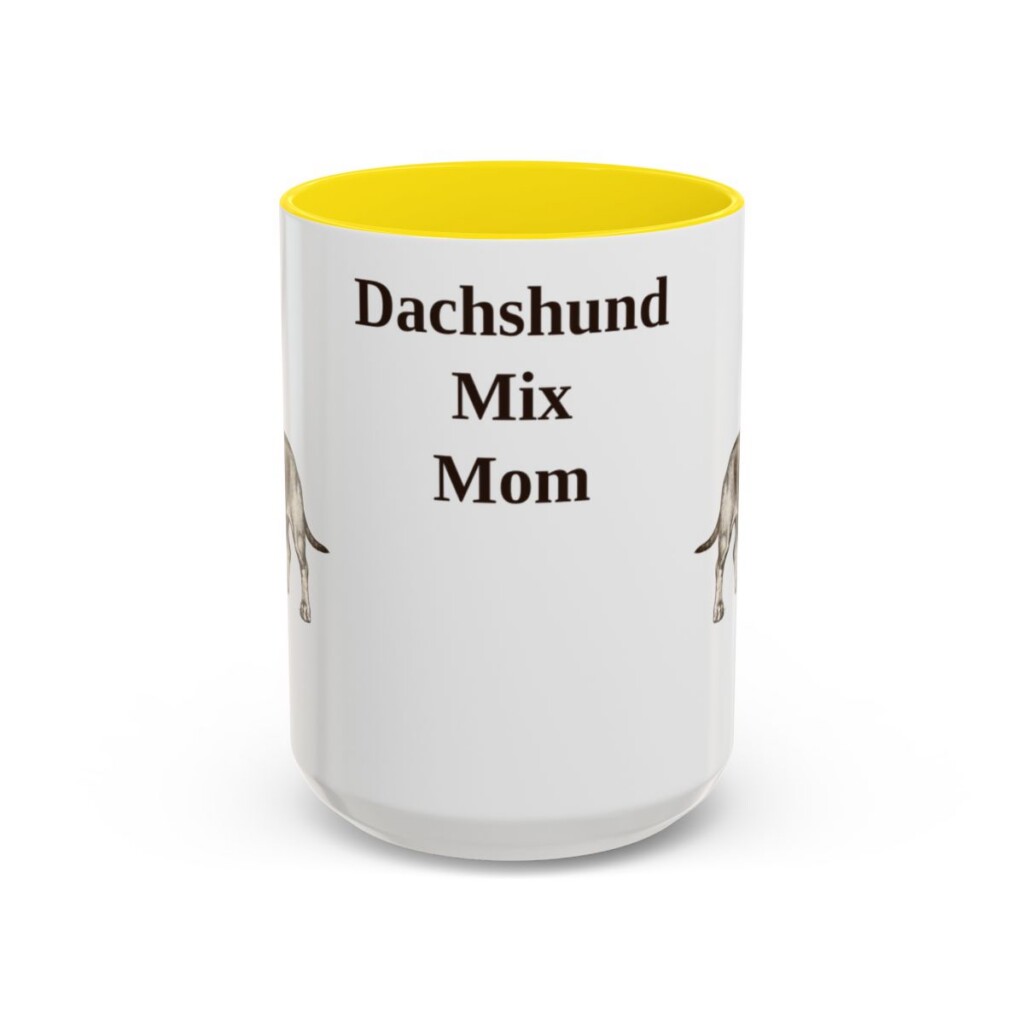 15oz Dachshund Mix Dog Mom Mug, Yellow, front view